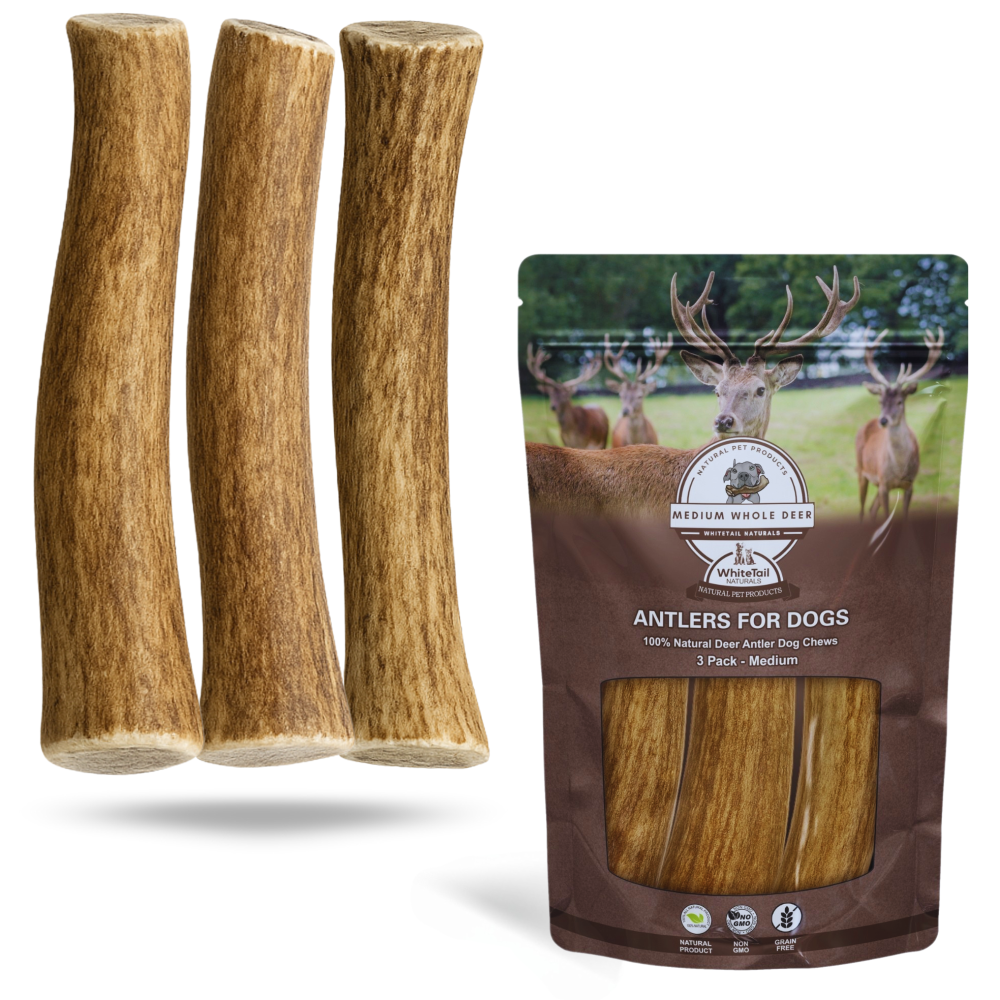 Medium | Whole Deer Antler Dog Chews - Single or Multipack
