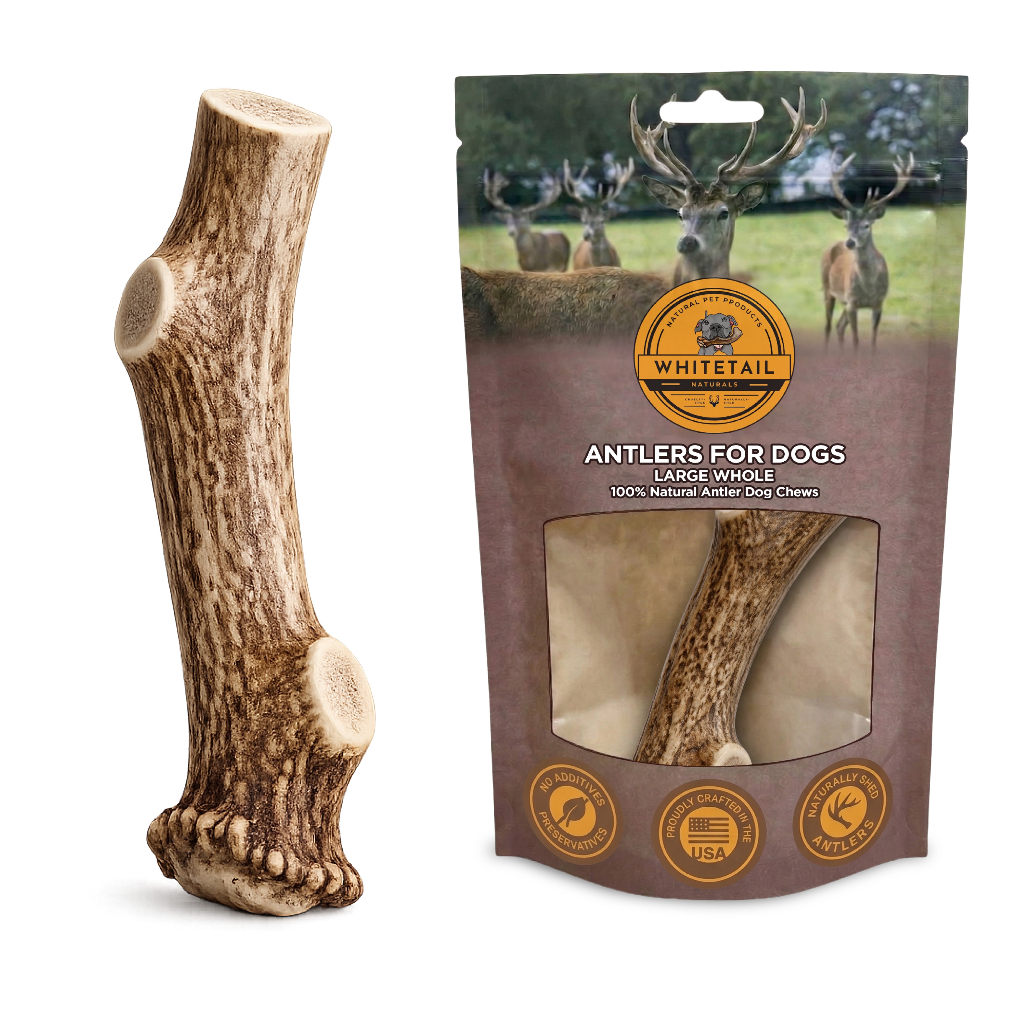 Large Whole Deer Antler Dog Chew for Medium & Large Dogs | 1, 2 or 3 Pack