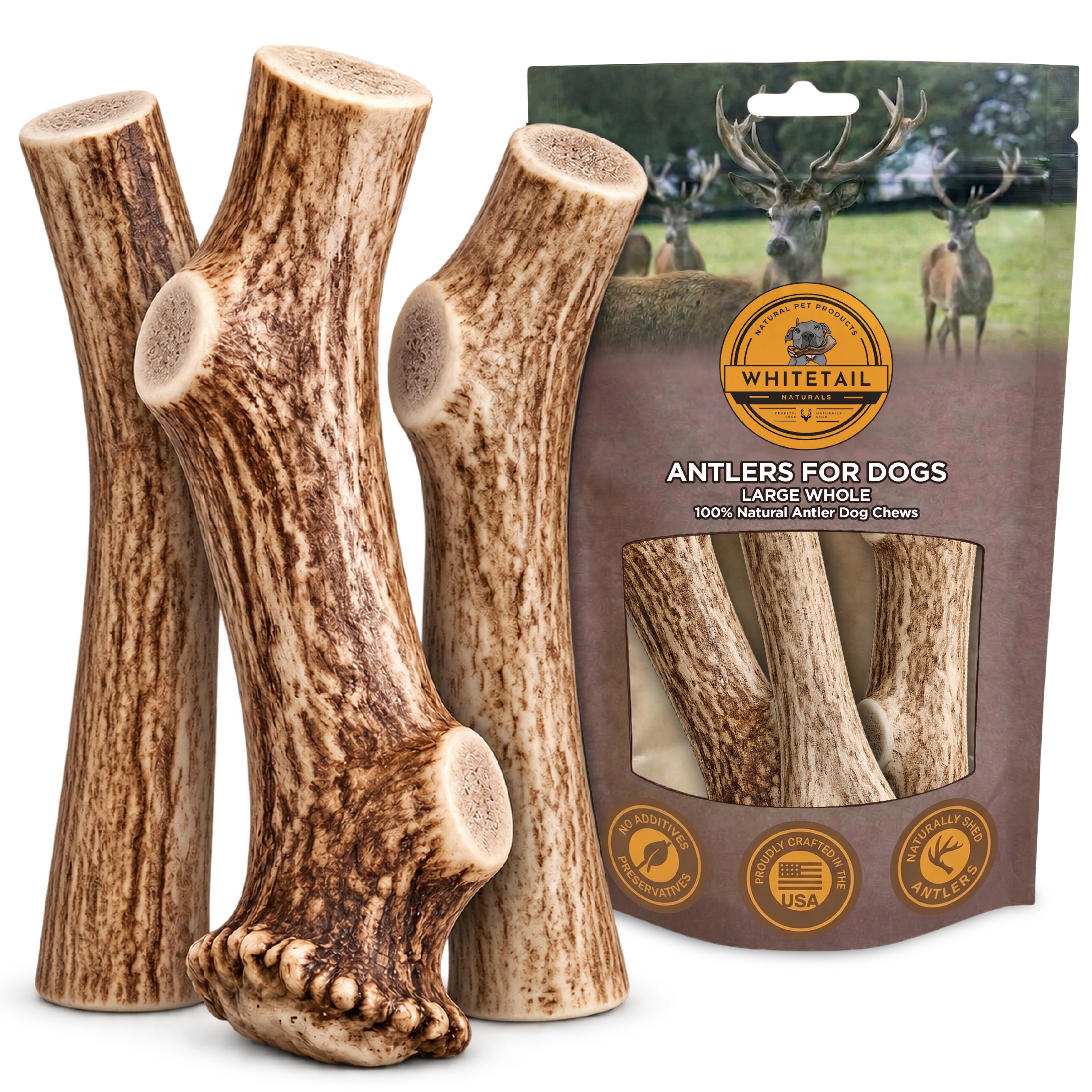 Large Whole Deer Antler Dog Chew for Medium & Large Dogs | 1, 2 or 3 Pack