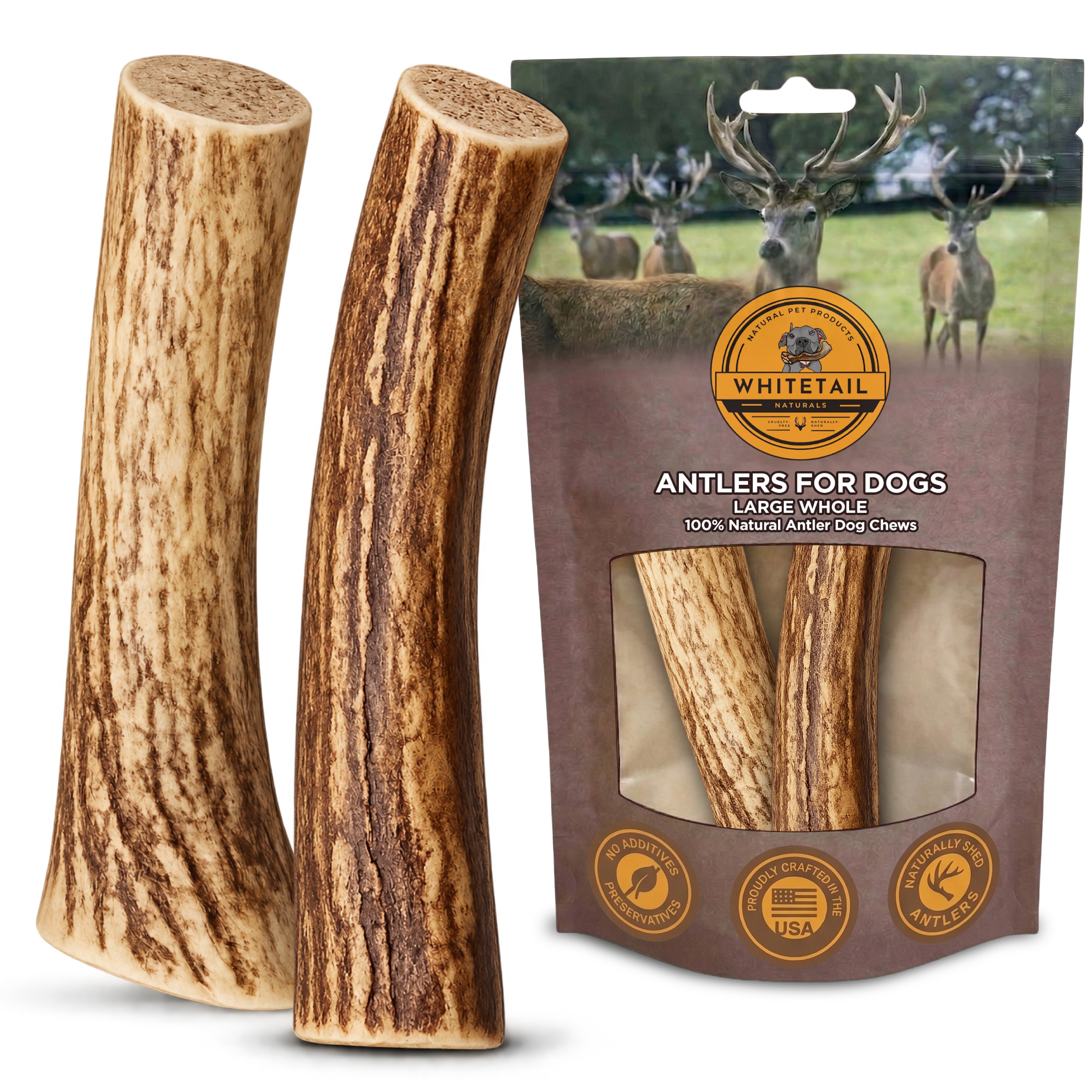 Large Whole Deer Antler Dog Chew for Medium & Large Dogs | 1, 2 or 3 Pack