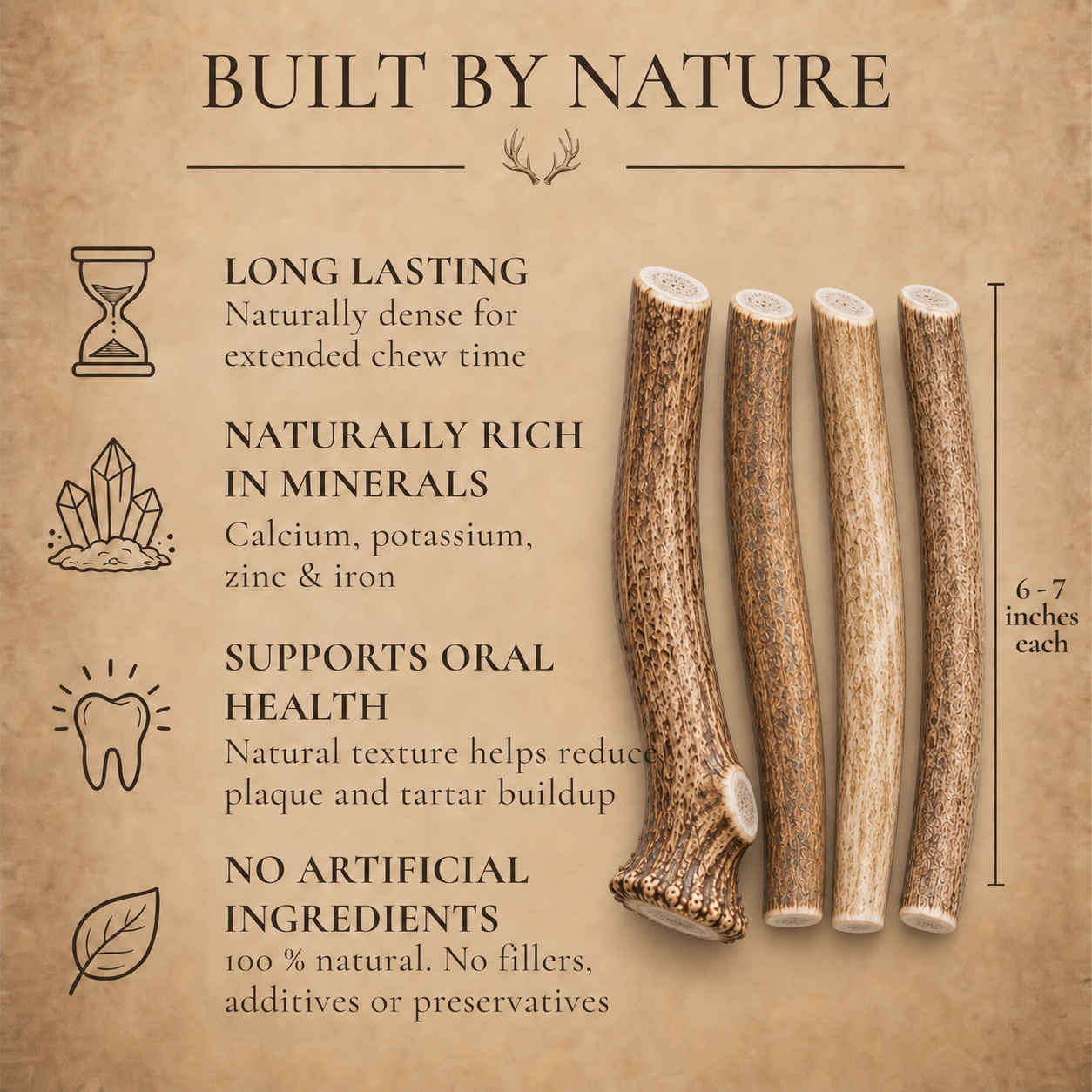 1 lb Bulk Whole Elk Antler Dog Chews – Value Pack