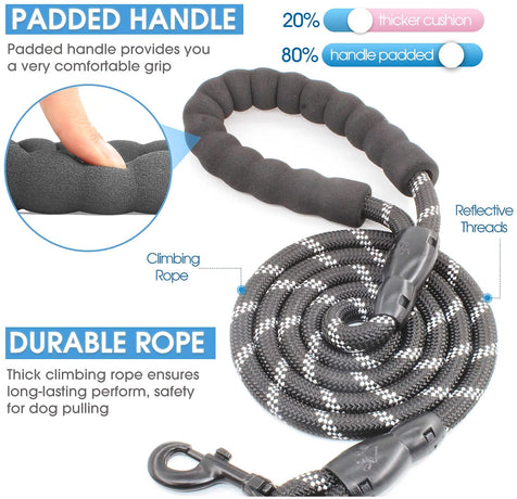 Climbing Rope Leash w/ Padded Handle and Reflective Threads - 5 ft