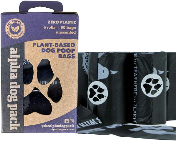 Plant-Based Compostable Poop Bag Packages 6 Rolls w/ Dispenser | 90 Bags